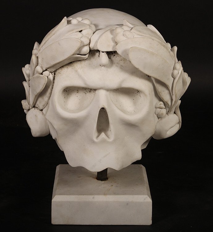 CARVED MARBLE SKULL W/ LAUREL WREATH CROWN (1 of 5)