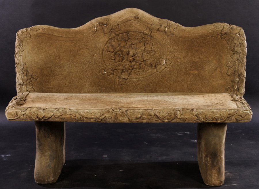 CAST STONE GARDEN BENCH VINE & LEAF DECORATION (1 of 5)