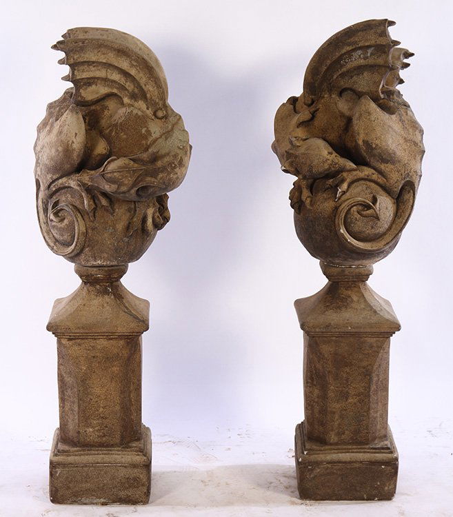 PAIR CAST STONE WINGED GARGOYLES OR DRAGONS (1 of 6)