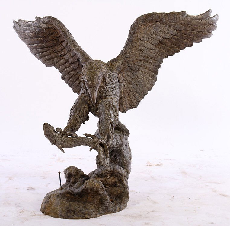 CAST BRONZE FIGURE OF A SPREAD WING EAGLE W/ FISH (1 of 5)