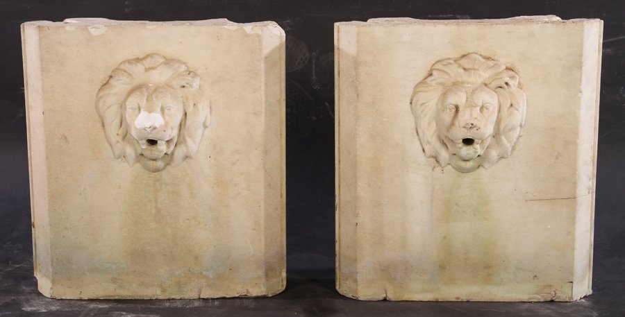 PAIR ITALIAN CARVED MARBLE FOUNTAINS LION HEAD (1 of 5)