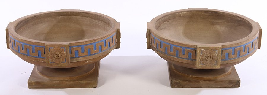 MARKED ROOKWOOD FAIENCE GARDEN URNS GREEK KEY (1 of 6)