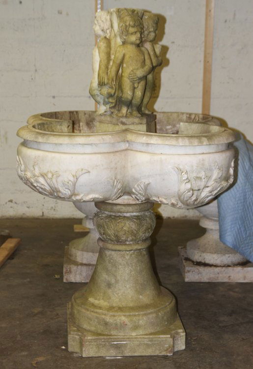 CARVED MARBLE GARDEN FOUNTAIN QUATREFOIL BOWL (1 of 6)