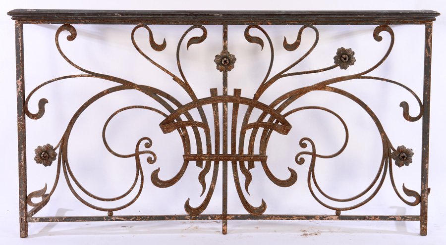ART NOUVEAU IRON BALCONY PANEL BRONZE RAIL 1910 (1 of 2)