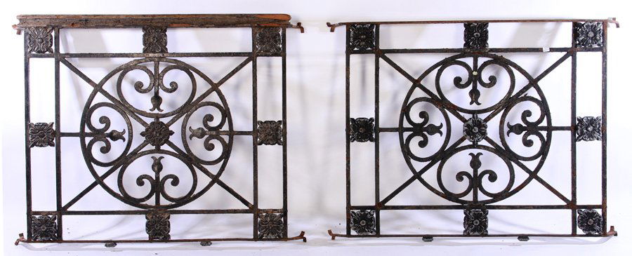 PAIR X-FORM CAST WROUGHT IRON BALCONY PANELS 1910 (1 of 5)