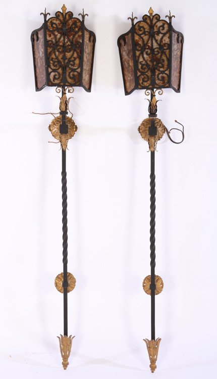 PAIR GILT METAL WALL SCONCES C.1910 (1 of 5)