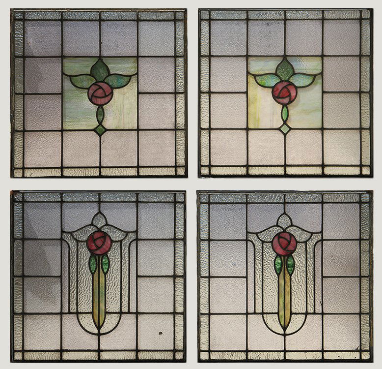 4 STAINED GLASS WINDOWS FOLIATE THEME C.1900 (1 of 5)