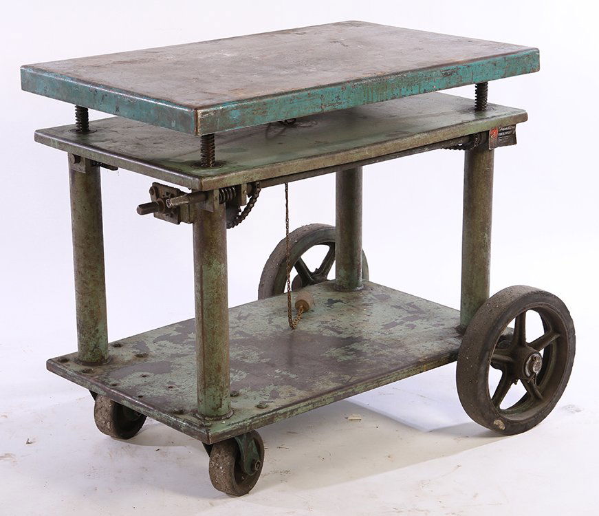 EARLY 20TH C. IRON ADJUSTABLE TABLE W/ SHELF (1 of 6)