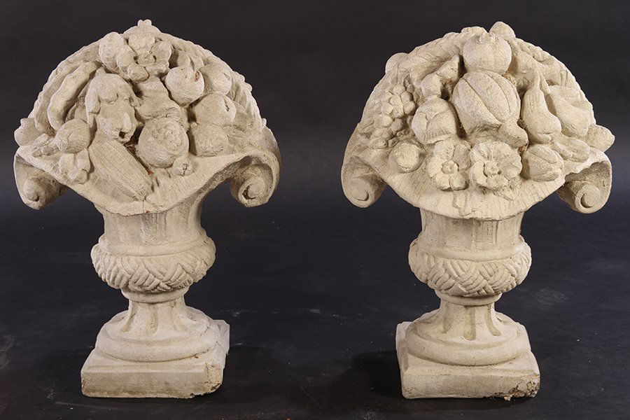 PAIR CAST STONE FRUIT GARDEN ENTRANCE COMPOTES (1 of 5)