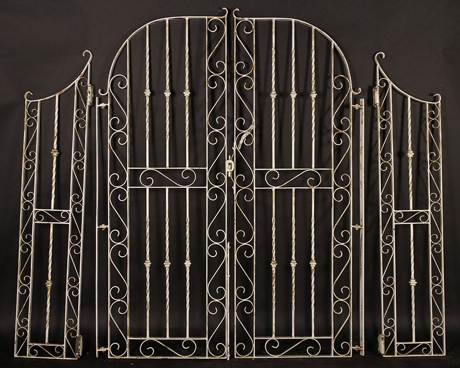 PAIR WROUGHT IRON GATES WITH SIDE LIGHTS (1 of 4)