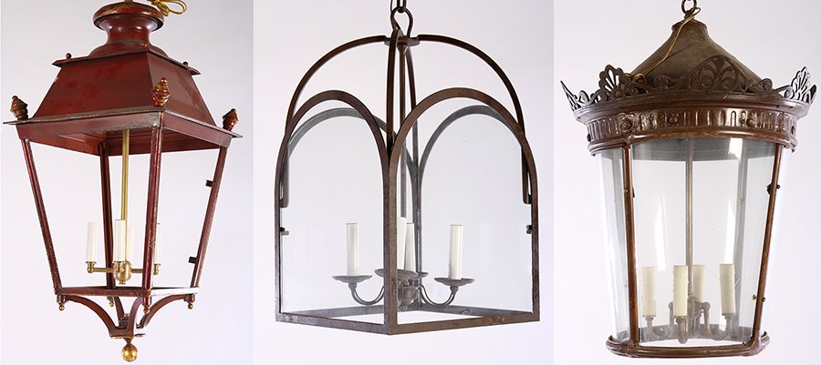 3 HANGING METAL LANTERNS RED TOLE 1930 (1 of 9)