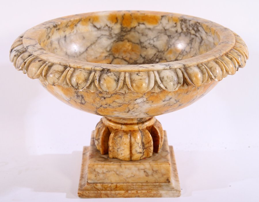 CARVED ALABASTER TABLE TOP URN CARVED SOCLE (1 of 4)