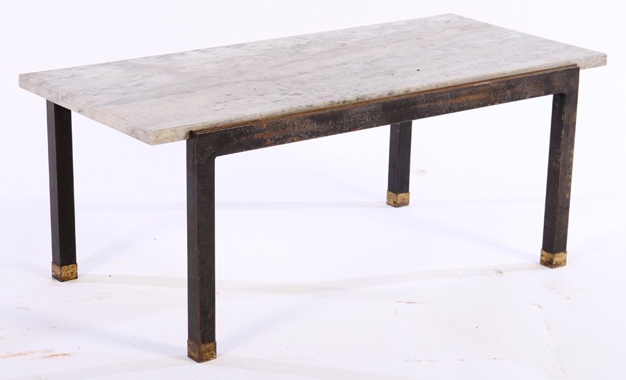 IRON BRONZE TRIMMED MARBLE TOP GARDEN TABLE (1 of 4)