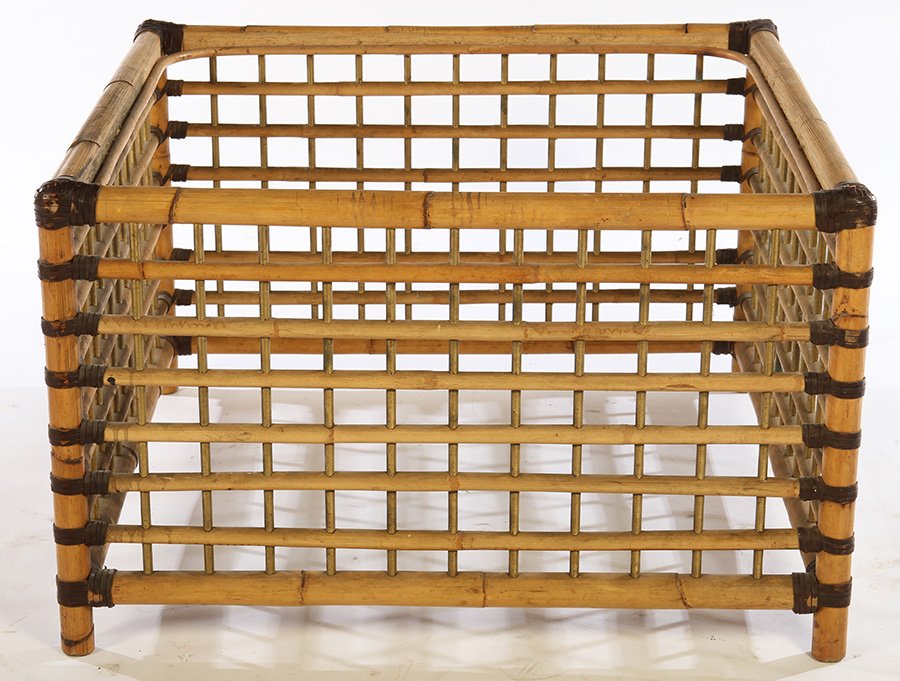 FRENCH BAMBOO BRASS LEATHER GLASS COFFEE TABLE C1960 (1 of 3)