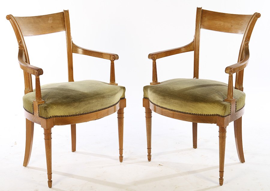 PAIR FRENCH BLEACHED MAHOGANY ARM CHAIRS 1940 (1 of 6)