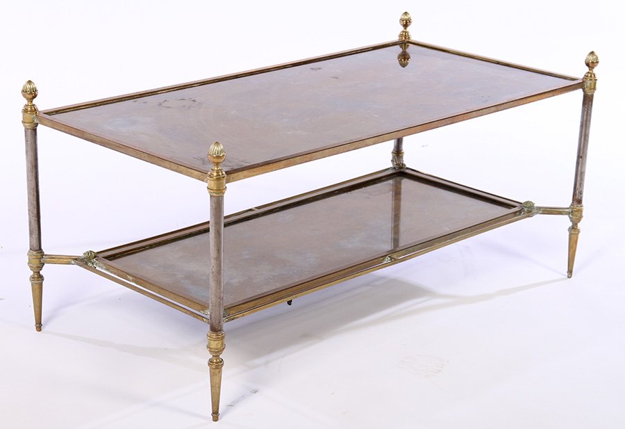 BRONZE STEEL JANSEN COFFEE TABLE MIRROR TOP 1950 (1 of 5)