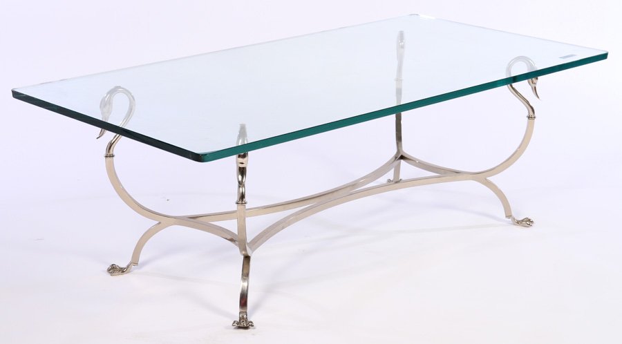 NICKEL BRONZE SWAN FORM COFFEE TABLE GLASS TOP (1 of 4)