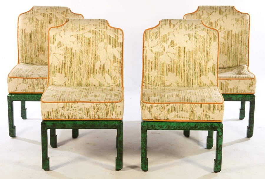 4 MID CENTURY FAUX MALACHITE PAINTED CHAIRS 1970 (1 of 5)