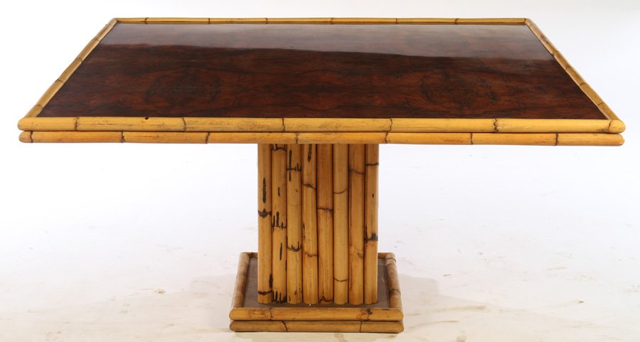 FRENCH BAMBOO BURL WALNUT DINING TABLE 1960 (1 of 4)