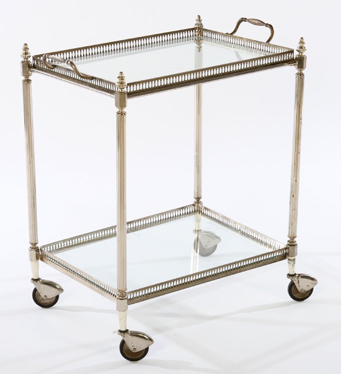 REGENCY NICKEL BRASS DRINKS SERVING CART 1950 (1 of 5)
