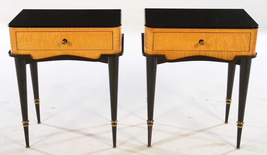 PAIR TIGER MAPLE ONE DRAWER STANDS 1950 (1 of 5)