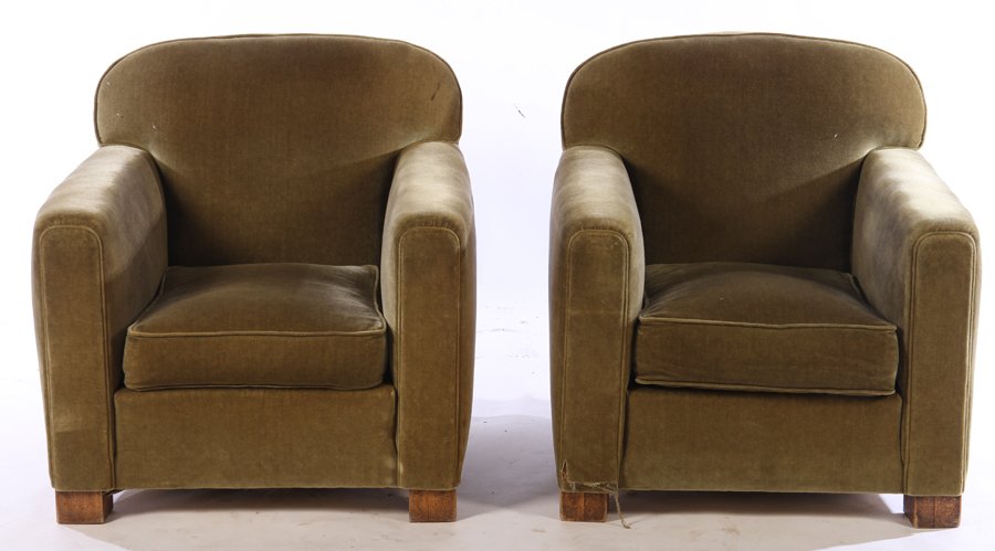 PAIR FRENCH ART DECO UPHOLSTERED CLUB CHAIRS 1940 (1 of 4)