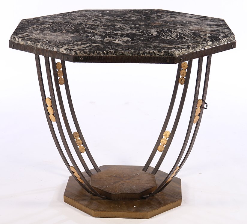 ART DECO FER FORGE CENTER TABLE MARBLE TOP (1 of 4)