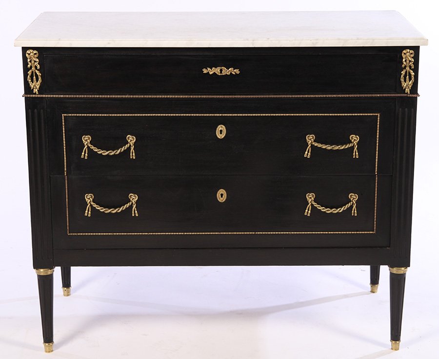 JANSEN EBONIZED 3 DRAWER MARBLE TOP COMMODE 1940 (1 of 7)