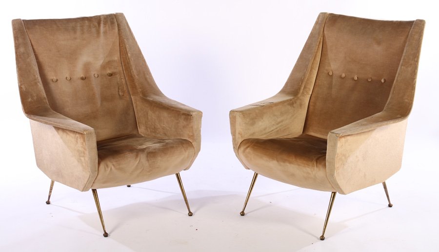 PAIR ITALIAN UPHOLSTERED CLUB CHAIRS 1960 (1 of 5)
