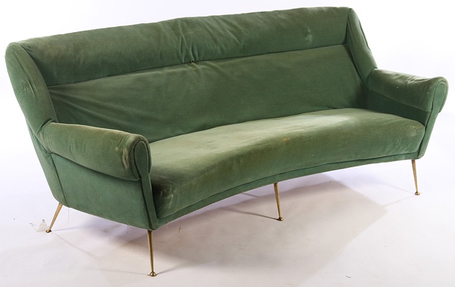 CURVED ITALIAN SOFA 6 BRASS LEGS 1960 (1 of 4)