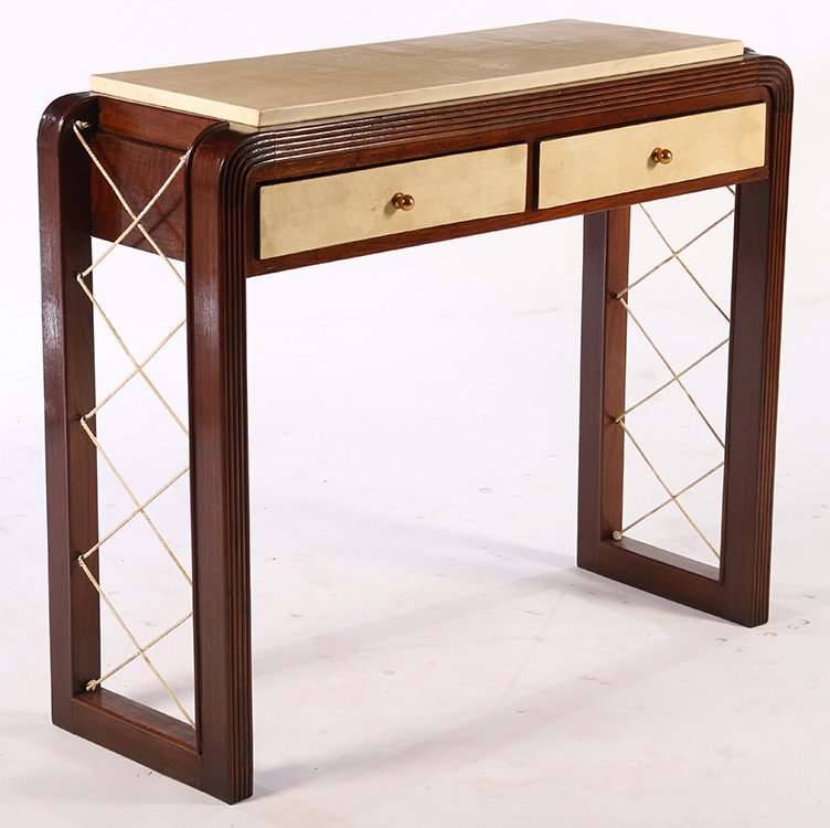 ITALIAN WOOD PARCHEMENT CONSOLE TABLE 2 DRAWERS (1 of 4)