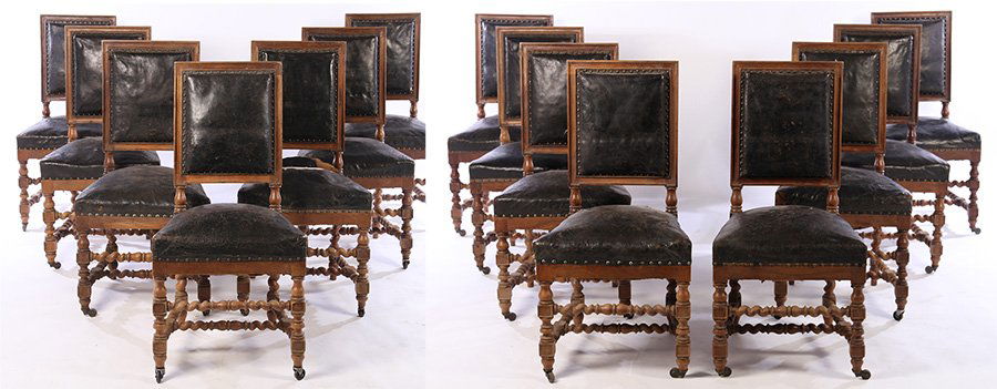 SET 15 FRENCH CARVED WALNUT DINING CHAIRS 1900 (1 of 7)