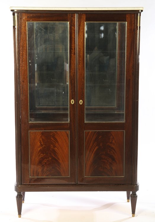 DIRECTOIRE STYLE MAHOGANY VITRINE MARBLE TOP 1910 (1 of 5)