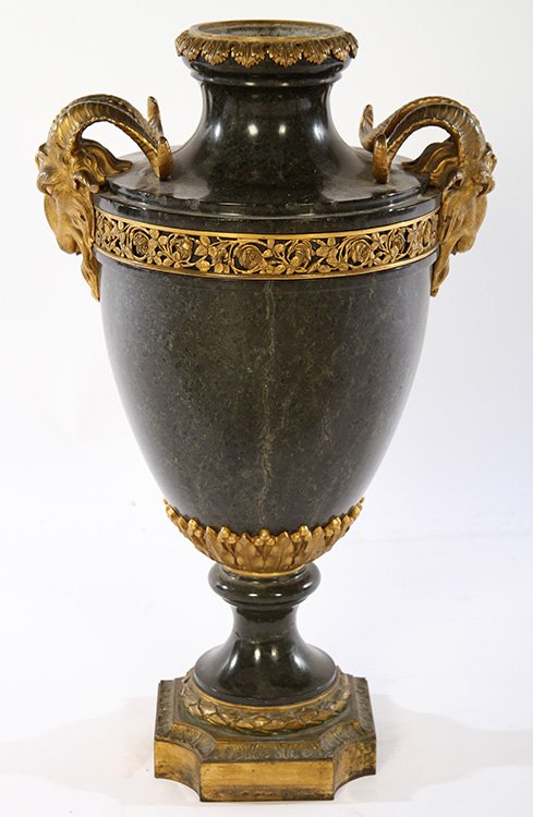 EMPIRE STYLE CARVED MARBLE AND BRONZE URN (1 of 4)