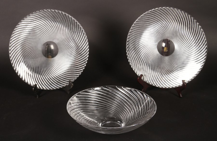 3 PC LOT OF TIFFANY CRYSTAL BOWL W/ PLATES C 1990 (1 of 4)