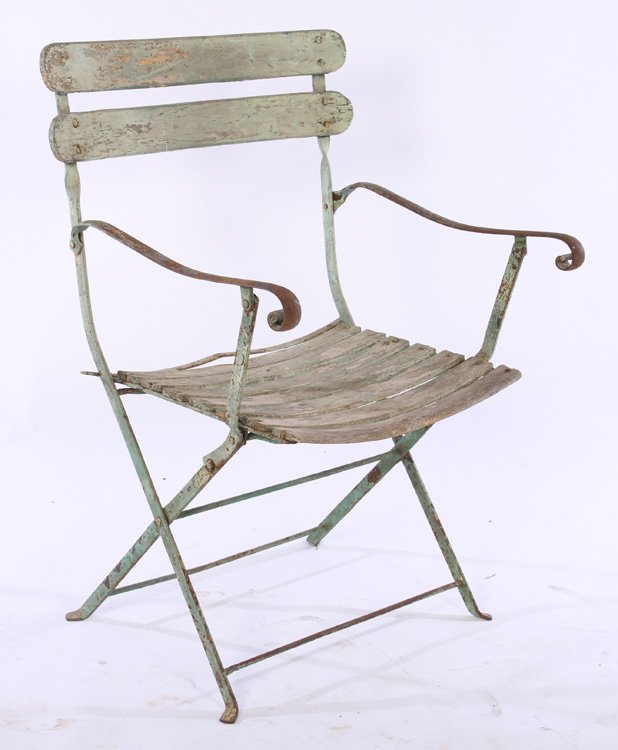FRENCH WROUGHT IRON FOLDING GARDEN CHAIR GREEN (1 of 5)