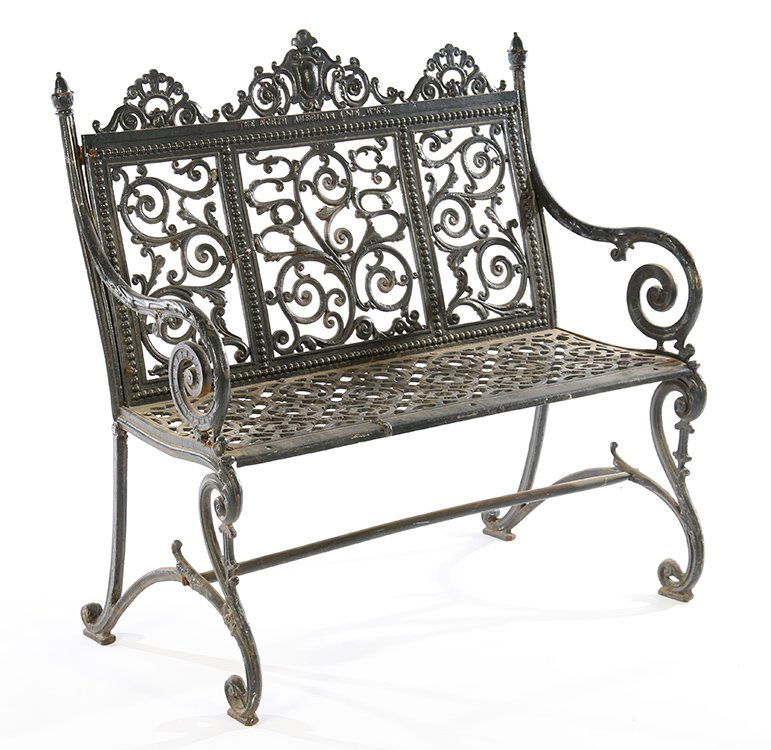 19TH CENT. AMERICAN CAST IRON BENCH LABELED (1 of 5)