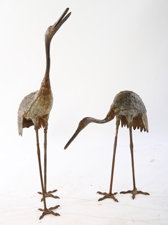 PAIR CAST IRON EGRET GARDEN ORNAMENTS (1 of 7)