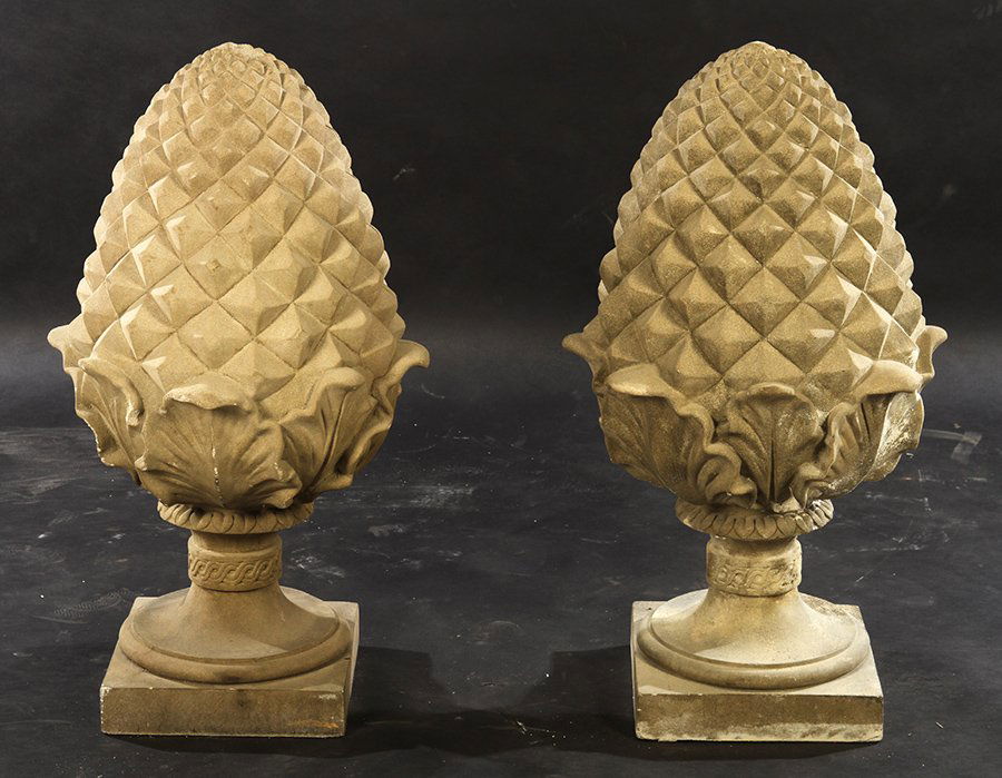 LARGE PAIR CAST STONE ACORN GARDEN FINIALS (1 of 5)