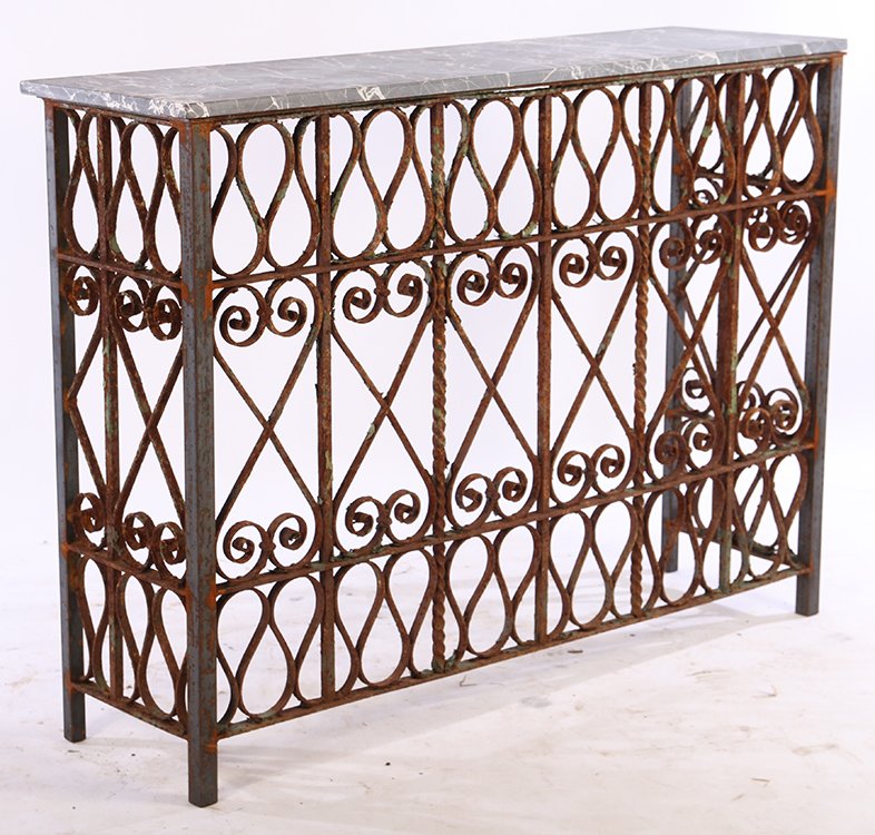 WROUGHT IRON MARBLE TOP CONSOLE C.1900 & LATER (1 of 5)
