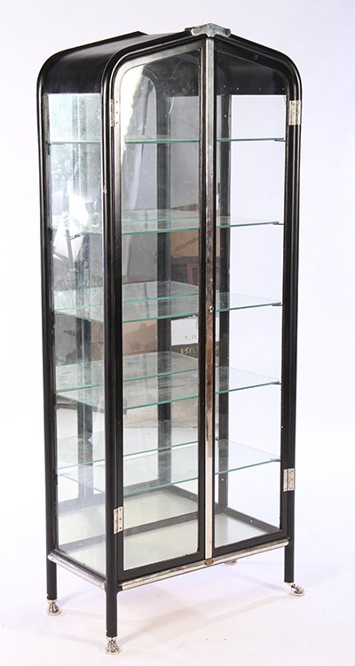 ART DECO METAL VITRINE PEAKED TOP 2 GLASS DOORS (1 of 6)