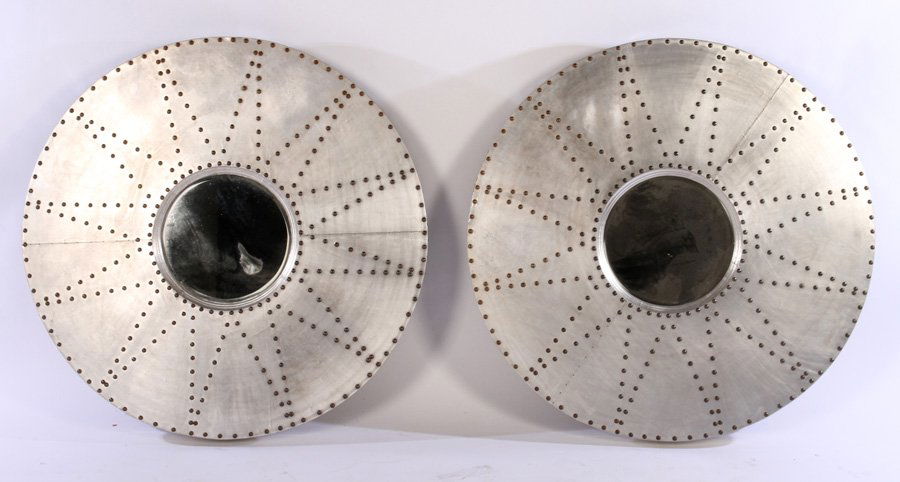 PAIR OF INDUSTRIAL METAL CLAD MIRRORS (1 of 3)