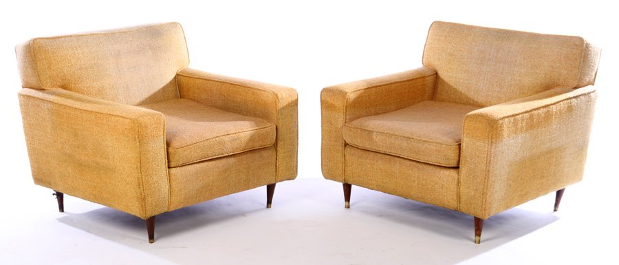 PAIR UPHOLSTERED MID CENTURY CLUB CHAIRS 1950 (1 of 5)