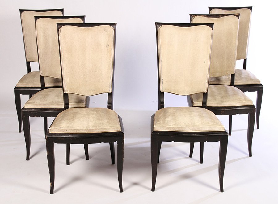 SET OF 6 FRENCH DINING CHAIRS FLARED BACKS C.1940 (1 of 3)