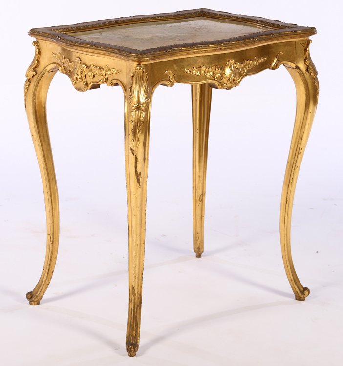 LOUIS XV GILT WOOD CARVED TABLE ONYX TOP C.1900 (1 of 5)