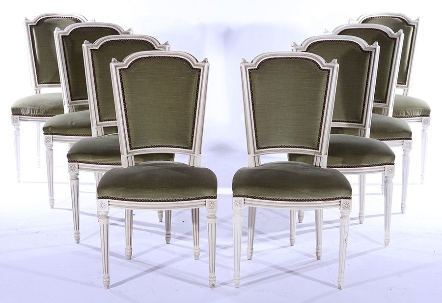 SET 8 LOUIS XVI DINING CHAIRS UPHOLSTERED 1910 (1 of 5)