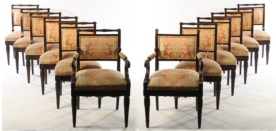 SET 12 FRENCH CARVED MAHOGANY DINING CHAIRS 1950 (1 of 9)