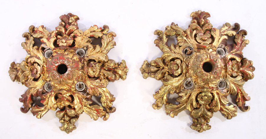 PAIR OF GILT CARVED CEILING LIGHTS (1 of 4)