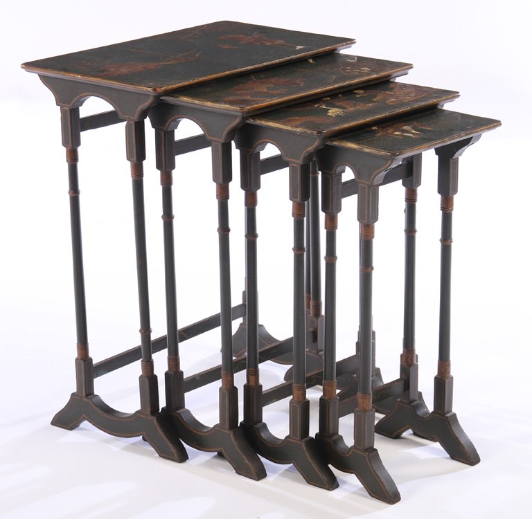 SET 4 PAINTED CHINOISERIE NESTING TABLES 1940 (1 of 5)