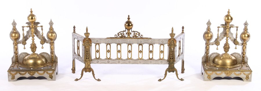 BRONZE FIREPLACE SET IN MANNER OF TIFFANY C. 1910 (1 of 7)